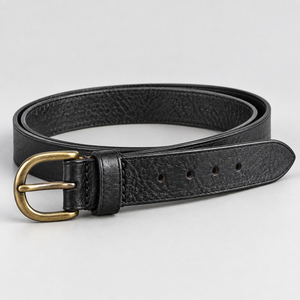 J. Crew Black Leather Belt Brass Buckle Style B3052 Size Medium Large